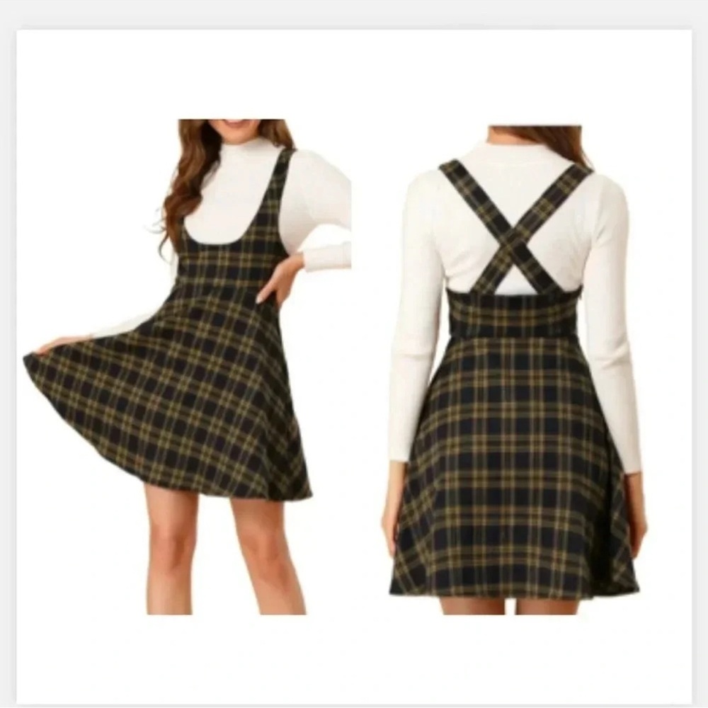 Allegra K Plaid Mini Dress - Black and Yellow